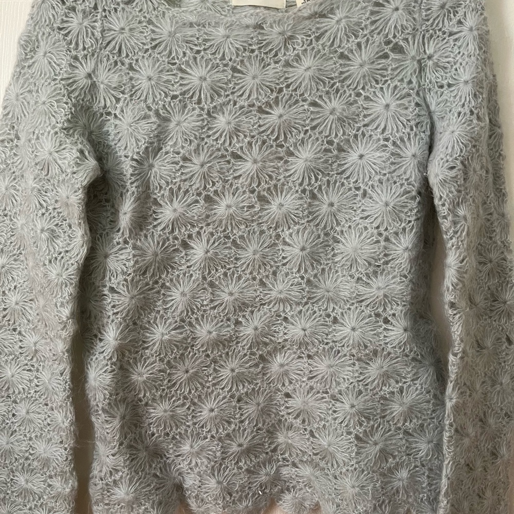 Elegant Light Blue Floral Crocheted Sweater